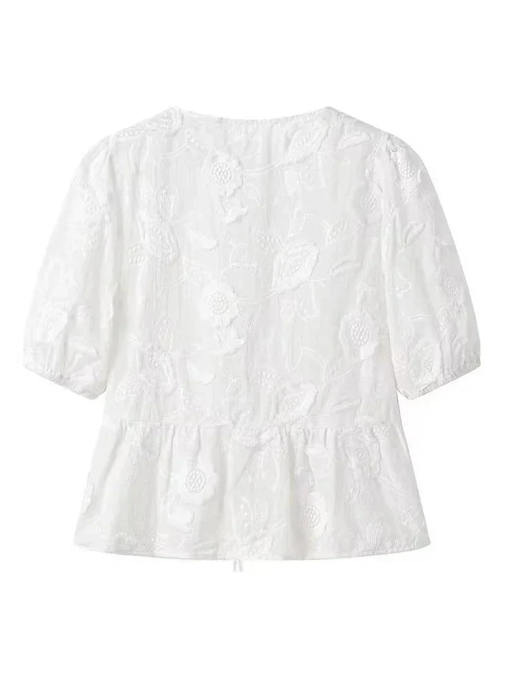Gracelyn Embroidered Lace Tie-Front Top