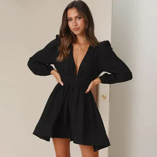 Tressie Chic Short Dress with Deep V-Neck