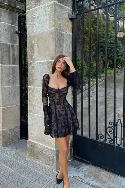 Aveline | Long Sleeved Lace Mini Dress