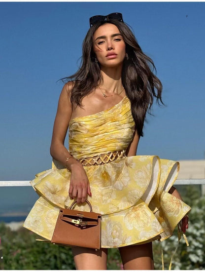 Liora | Floral One Shoulder Mini Dress