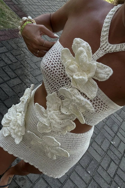 Celeste | Halter Knit Floral Mini Dress